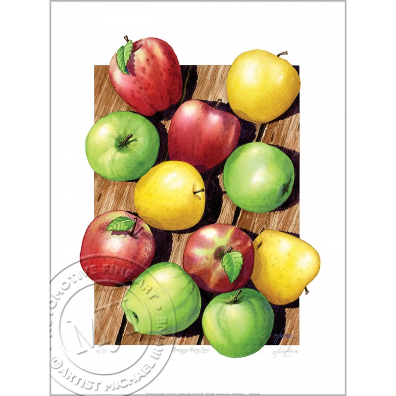 Limited Edition Print of ripe apples ready for picking. Signed/numbered by Artist Michael Irvine