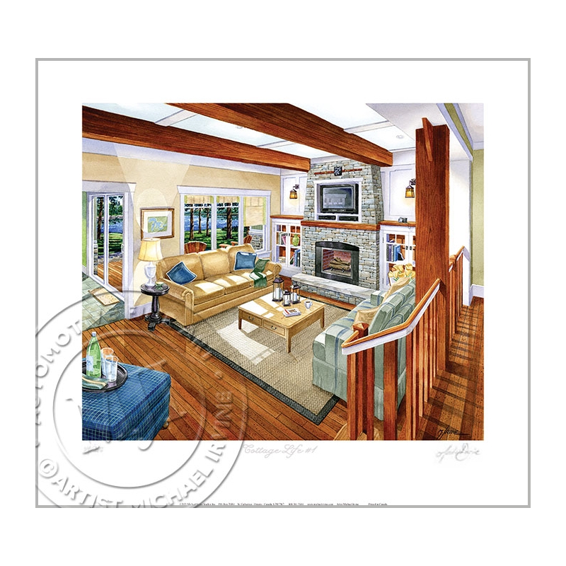 Cozy cottage sitting room overlooking the lake. Signed/numbered by Artist Michael Irvine
