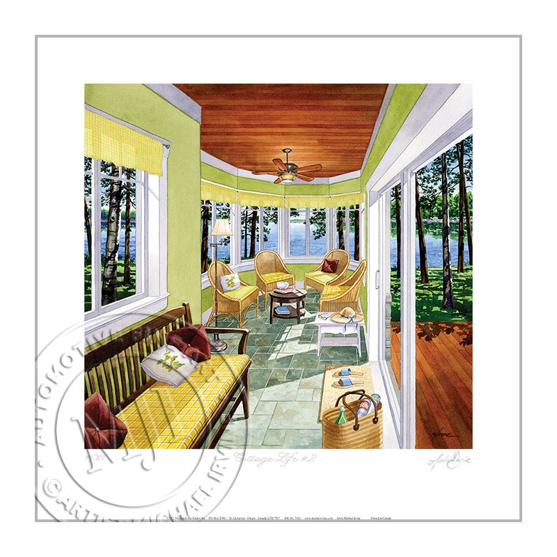 Bright, airy sunroom with a view of the lake. Signed/numbered by Artist Michael Irvine