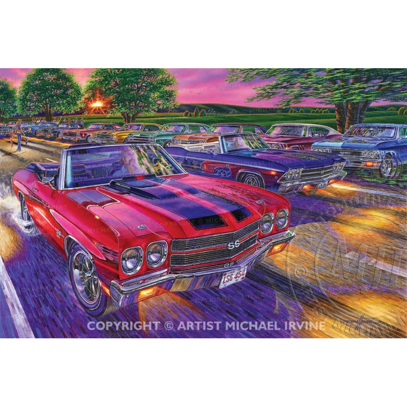"Drop Top Show Down" painting featuring the powerful Chevelles.