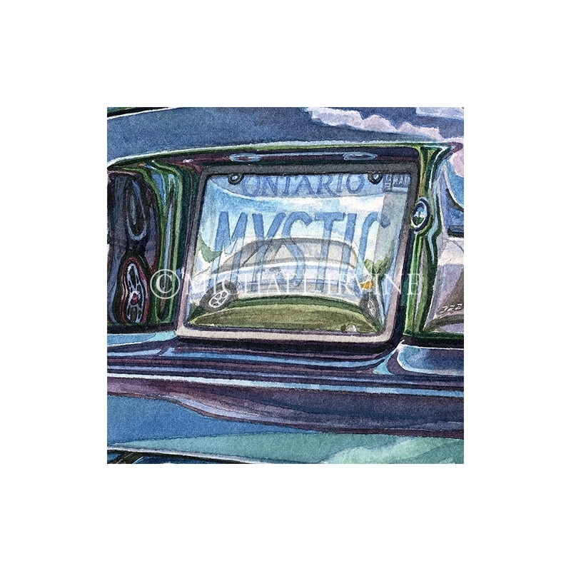 Detail: Reflections in the Mystic license plate.