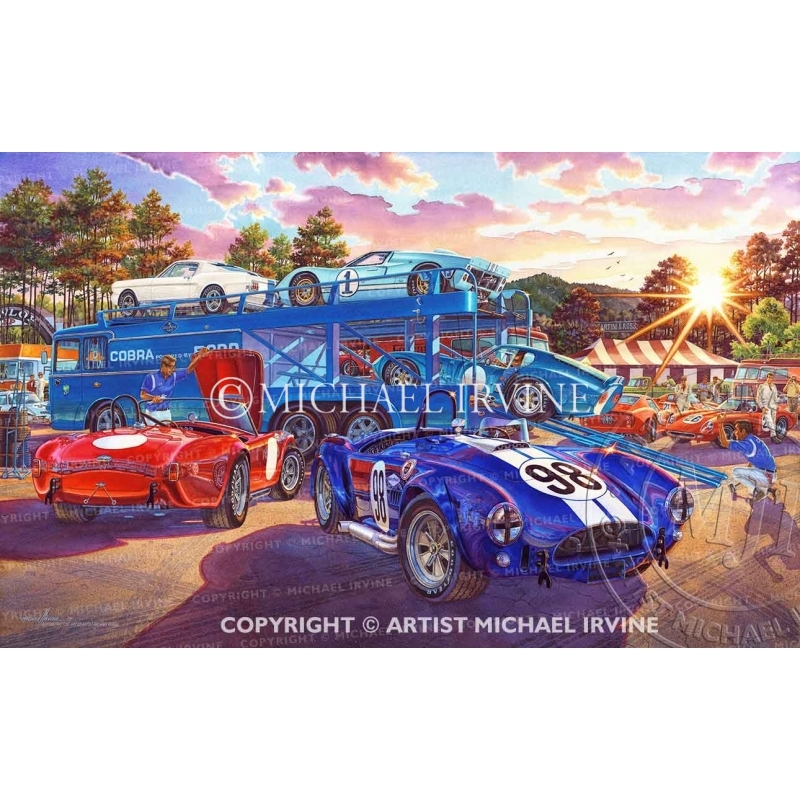 "The Competition Has Arrived" watercolor painting of Shelby, Competition Cobra, Daytona, GT